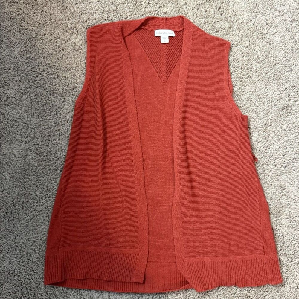 Coldwater Creek Burnt Orange Sleeveless Cardigan Vest